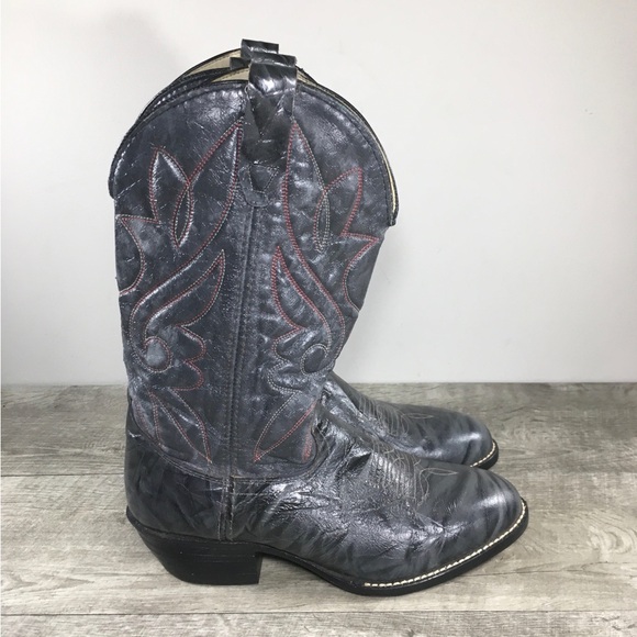 Acme Dingo? Cowboy Western Gray Black Leather Motorcycle Mens Boots Vintage 8.5